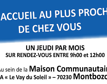 Permanence à Montbozon. Sur rendez-vous de 9h00 à 12h00