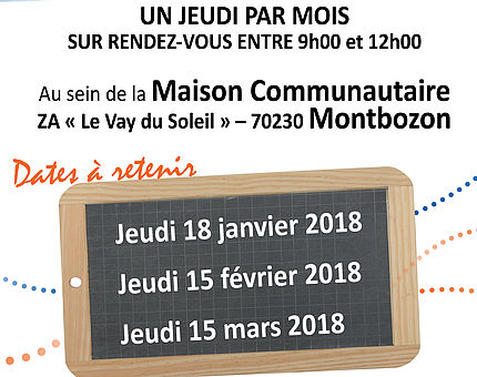 Permanence à Montbozon. Sur rendez-vous de 9h00 à 12h00
